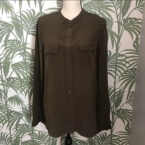 Vince Button Down Blouse Top 100% Silk Size 10
